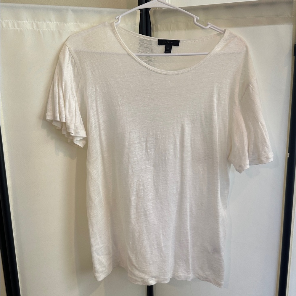 J. Crew Classic White Linen Tee with flutter sleeves